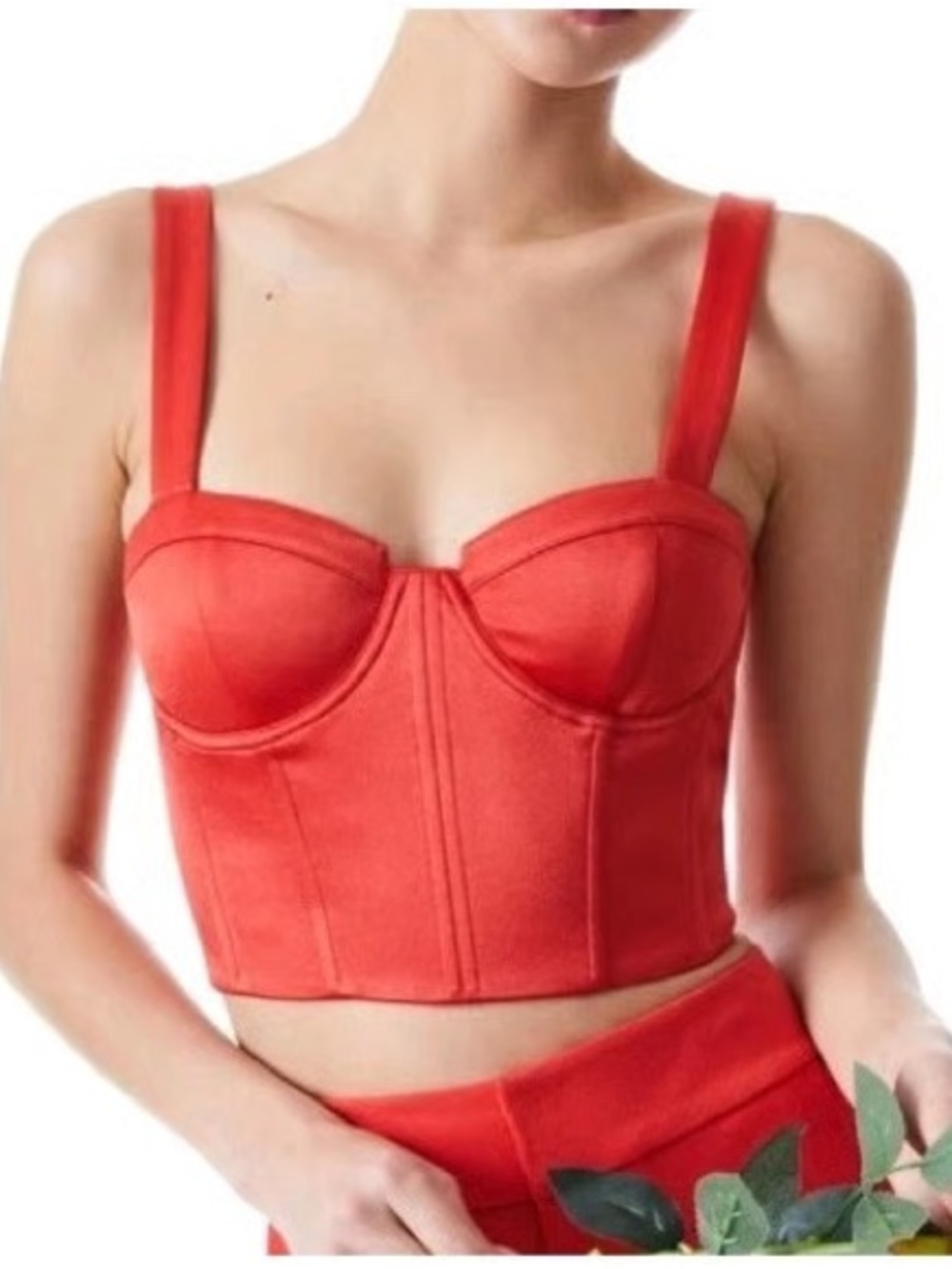 Alice + Olivia Red Longline Bustier Crop Top